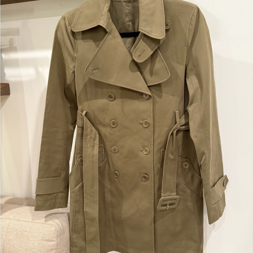 Theory Olive Double-Breasted Trench Coat